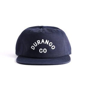 Navy blue cotton cap with 'Durango CO' text on a white background