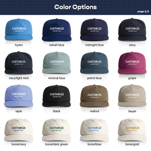 Color options for customizable hats displayed in a grid.