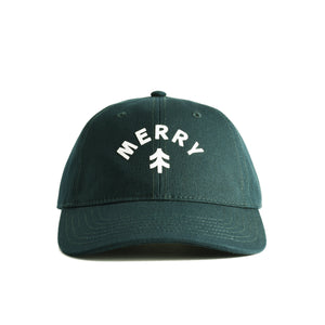 Green cap with 'MERRY' and a tree logo on a white background