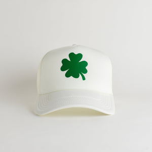 St. Patrick's Day 4 Leaf Clover Recycled Trucker Hat - snow