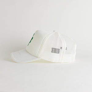 St. Patrick's Day 4 Leaf Clover Recycled Trucker Hat - snow