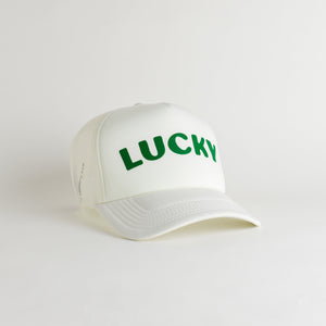 St. Patrick's Day Lucky Recycled Trucker Hat - snow