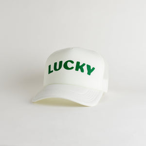 St. Patrick's Day Lucky Recycled Trucker Hat - snow